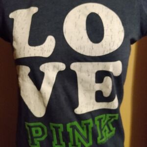 PINK Victoria secret woman's T-shirt cap sleeve blue with logo size medium